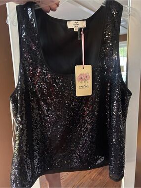 entro Black Sequin Scoop Neck Tank Top, NWT